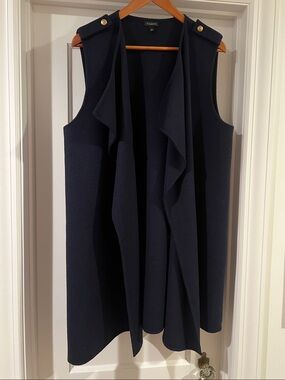 Talbots Navy Sleeveless Draped Front Vest with Shoulder Buttons